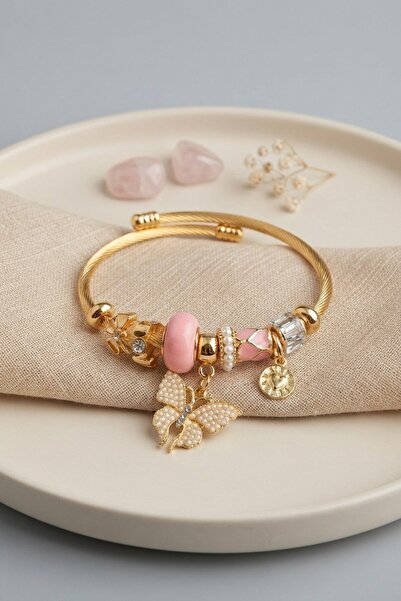 Inure Jewelry سوار ذهبي اللون على شكل فراشة وردية
