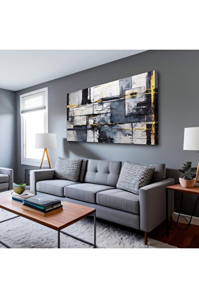HOME MODE Grey Black Yellow Textured Abstract Gallery Wrapped Canvas Wall Art...