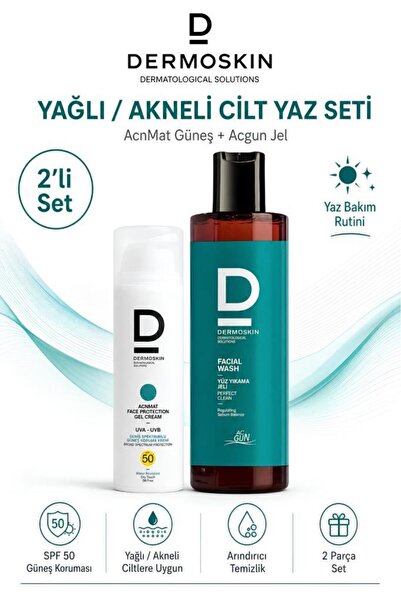 Dermoskin AcnMat Güneş + Acgun Jel 'Yağlı/Akneli Cilt Yaz Seti