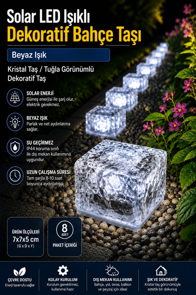 ALFAGİFT Solar LED Işıklı Dekoratif Bahçe Taşı Beyaz Işık IP44 Su Geçirmez Ze...