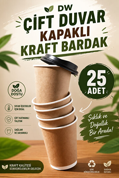 Apex 25 ADET 8 OZ ÇİFT DUVARLI KRAFT KARTON BARDAK + KAPAK