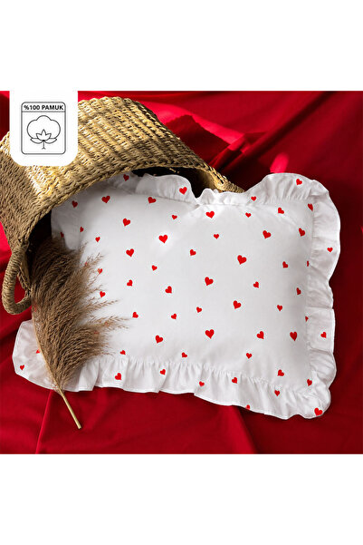 liefhome 100% Cotton Red Heart Ruffle Detailed Baby Pillowcase |   35X45 (1 P...