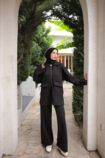 Bwest Wide Sleeve Double Hijab Tracksuit Set with Zippered Pockets - (38-46) ...