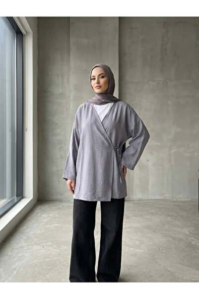 Foremia Side-Tie Strawberry Tunic-Grey