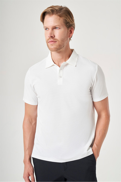 İmza White Polo Collar Short Sleeve Relaxed Fit Flexible Non-Fraying Collar T...