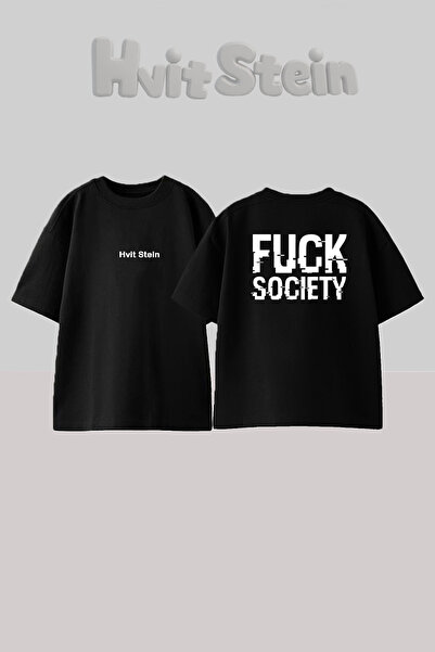 FUCK SOCIETY Tasarım Sırt Baskılı Pamuk Siyah Oversize T-shirt