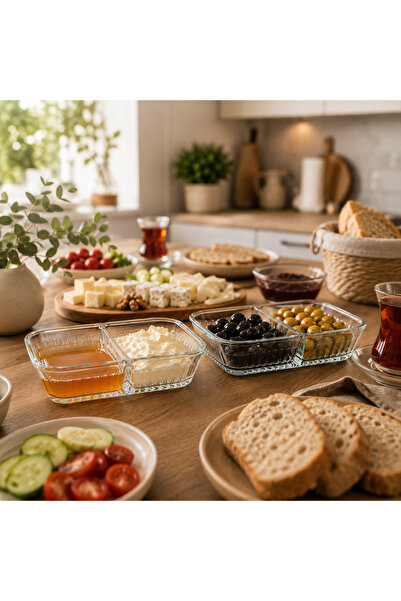 EVORRA LİVİNG Breakfast and Presentation Container with 2 Glass Compartments ...