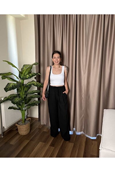 Notta Butik Noa Bambu Siyah Keten Palazzo Pantolon