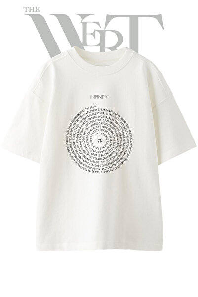 THEWERT Pi Infinity Design Printed Unisex White Oversize T-Shirt