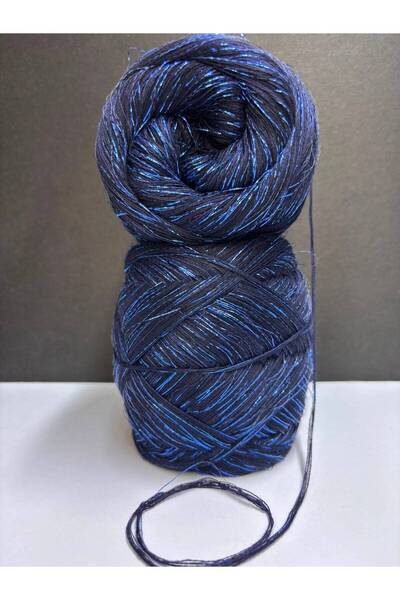 Ana&Kuzusu İplik Navy Blue Italian Mercerized Yarn (5 Layers), Blue Glitter (...