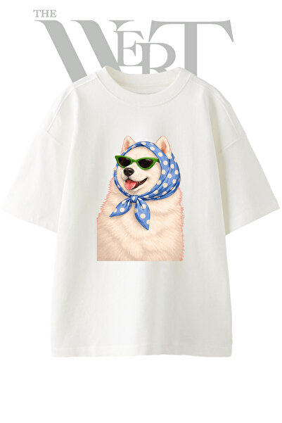 THEWERT Samoyet Esarp Design Printed Unisex White Oversize T-Shirt