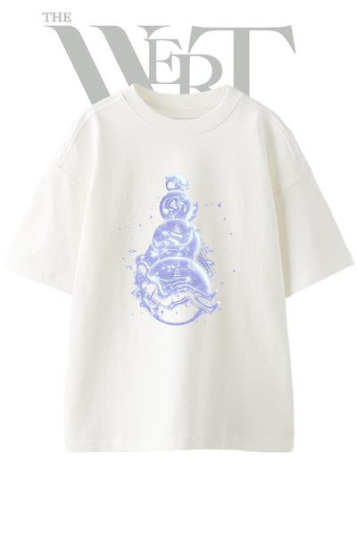 THEWERT Tricou alb oversize unisex cu imprimeu Etheric Human Curatures Design