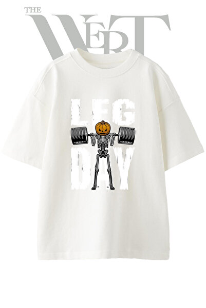 THEWERT Tricou oversize alb unisex cu imprimeu Balkabag Skeleton Fitness Design