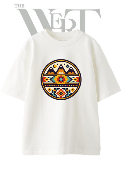 THEWERT Navajo Pattern Design Printed Unisex White Oversize T-Shirt