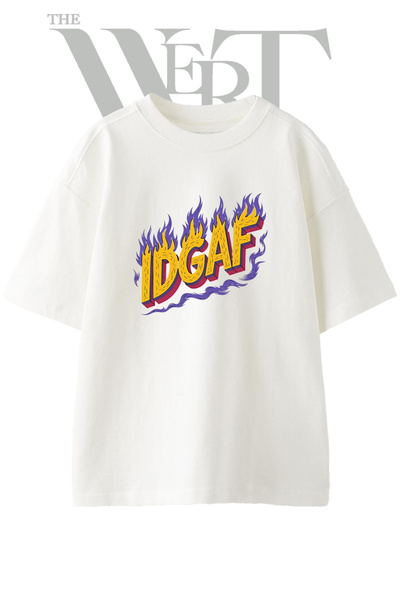 THEWERT Μπλουζάκι IDGAF Fire Design με στάμπα Unisex σε λευκό χρώμα και overs...