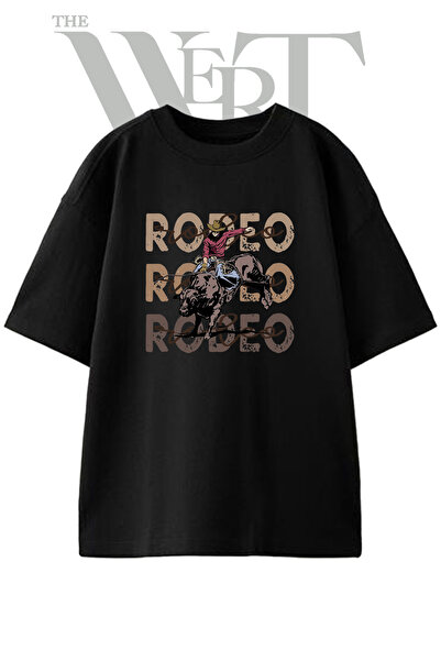 THEWERT Μπλουζάκι Unisex με στάμπα Rodeo Bull Design σε μαύρο χρώμα oversize