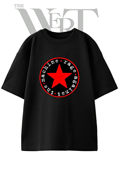 THEWERT Rage Against Machine Design Printed Unisex Black Oversize T-Shirt