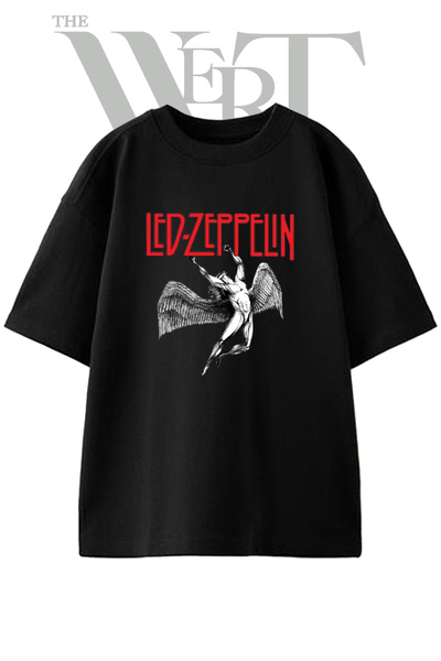 THEWERT Μπλουζάκι Led Zeppelin_1 με στάμπα σχεδίου, Unisex, μαύρο, oversized