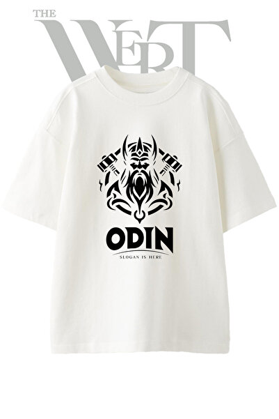 THEWERT Tricou supradimensionat alb unisex cu imprimeu Odin Design
