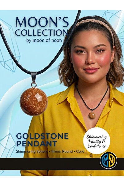 Moon of Noon Natural Golden Sand Stone Sphere Pendant Necklace – 14mm Sparkli...