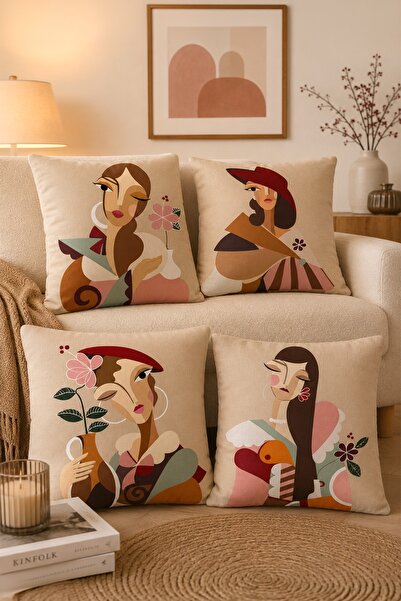 EVPANYA Women's Silhouette Drawings Patterned 4-Piece Throw Pillow Cover Set