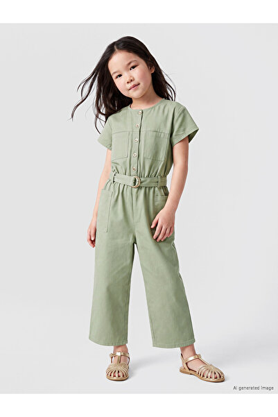 LC Waikiki Crew Neck Belted Girls' Jumpsuit