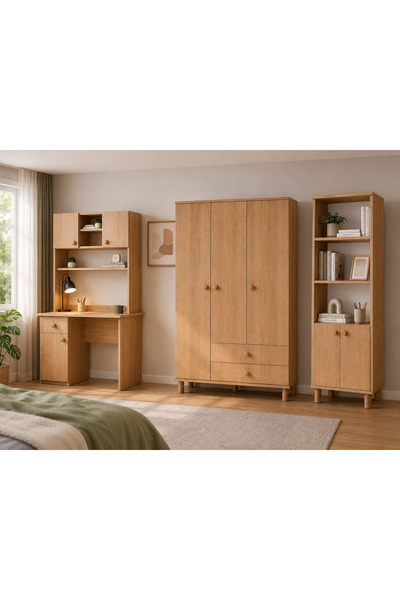 Cozibo Aura Genç Odası - 3'lü Genç Odası Takımı safirmeşe - 3 Kapılı Dolap - ...