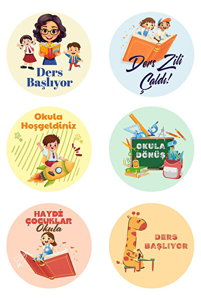 Bimotif Okula Dönüş Sticker, Ders Başlıyor, Okula Hoşgeldiniz Sticker Seti, 4x4cm, 15 adet (1 Sayfa)
