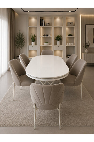 Concept Ayz Home Verona Krom Serisi 6 Kişilik Kahverengi Kumaş 90*168 Beyaz L...