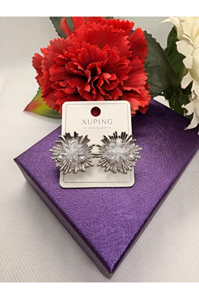 XUPING JEWELRY أقراط فضية اللون من الفولاذ بتصميم زهرة اللوتس