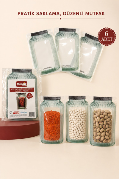 nnevora Jar-Looking Storage Bag Set of 6 - Ziplock Leak-Proof Kitchen Food an...