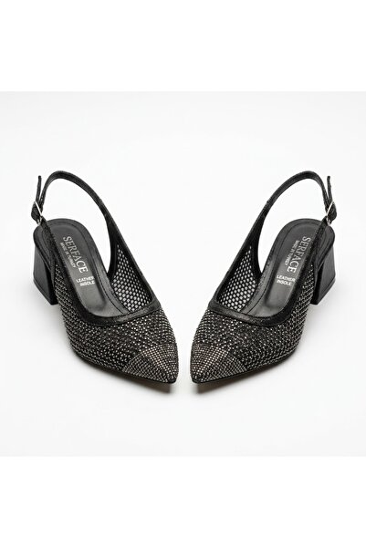 KİNDEP (Serrace) Damla Stone Detailed Closed Toe Women's Shoes Black