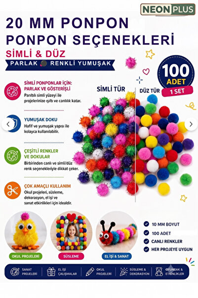 NEON PLUS Okul Etkinlik Seti Simli ve Düz Ponpon Anaokulu Seti Okul, Kreş Seti