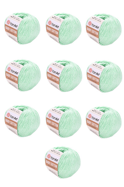 Yarnart Baby Cotton 10 Pieces Hand Knitting Yarn (435 Water Green) 50% Cotton...