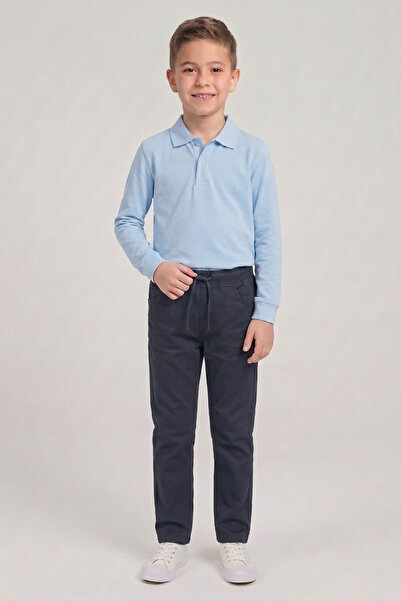 nacar çarşı Boy's Baby Blue Long Sleeve Polo Collar T-Shirt Navy Blue Ribbed ...