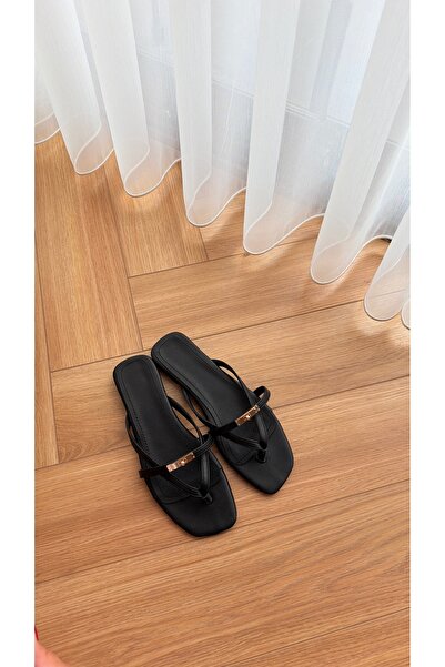 Eataly Shoes Mila Black Flat Flip Flops