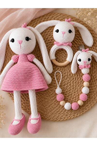 zeynphobidunyam Uzunkulak Tavşan Yenidoğan 3 Lü Set pembe