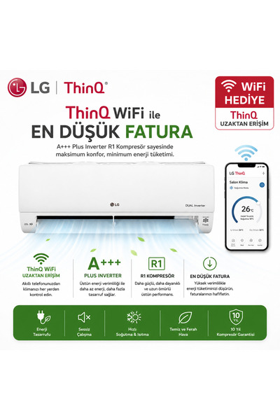 LG 12K Btu UV TEKNOLOJİSİ - Dualcool Plus Inverter Wi-fi Akıllı Klima 12000 B...