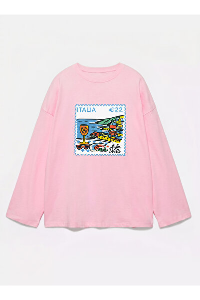 Disante 100% bumbac, croială supradimensionată, imprimeu Italia - Tricou cu m...