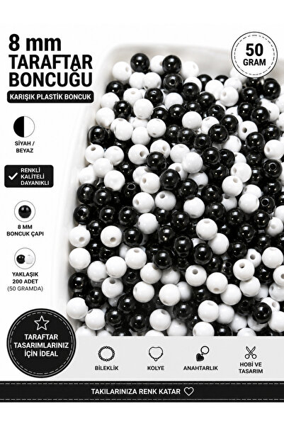 E.B EBRULİ BONCUK 8 mm Taraftar Boncuğu Karışık Plastik Boncuk Bead (50 Gram)