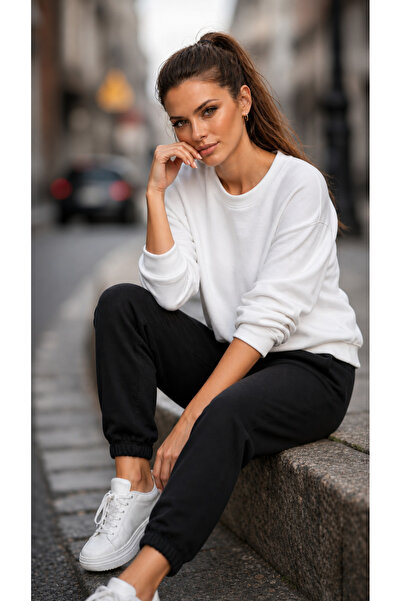TREND EMMODA Women's Solid Color Simple Round Neck Casual Basic Sweatshirt