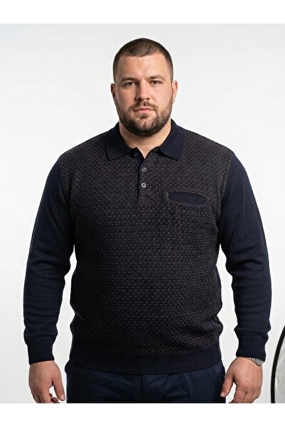 ONNO Men's Battal Polo Collar Tricot Sweater with Elastic Waist, Steel Knitti...