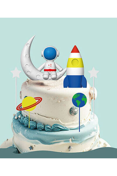 aşkın concept Pasta Üstü Dekor 3D Plastik Uzay Astronot Model 6 Parça