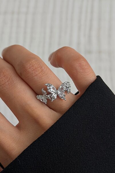 Lavian Accessories Gümüş Mia Kelebek Zirkon Taşlı Yüzük (AYARLANABİLİR)