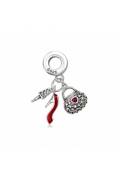 CM Jewelry قلادة فولاذية بتصميم حذاء ومرهم شفاه وحقيبة