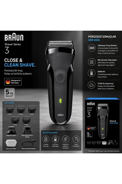 Braun Series 3 Shave & Style Sakal Şekillendirici ve Tıraş Makinesi, Kuru, 300BT