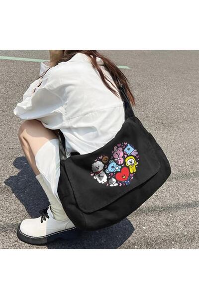 Empressco Küt Küt Bt21 Heart Printed Unisex Black Messenger Bag