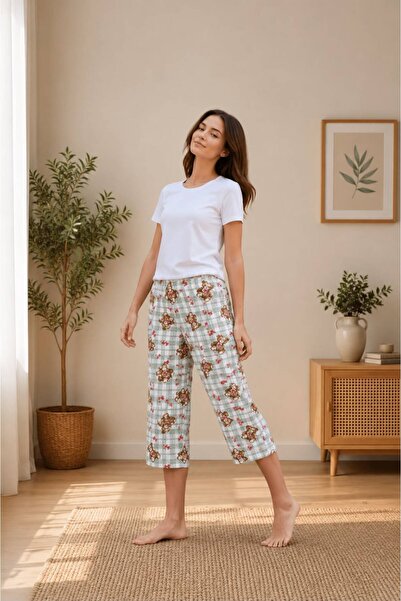 MODABOX Women's 100% Cotton Seasonal Patterned Capri Single Pajama Bottoms