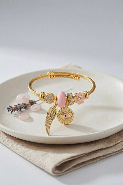 Clariss Pink Eye Model Gold Color Charm Bracelet