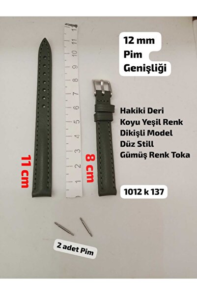 Brality 12 mm Uyumlu Kol Saati Kordonu - HAKİKİ DERİ , KOYU YEŞİL Renk , DİKİ...